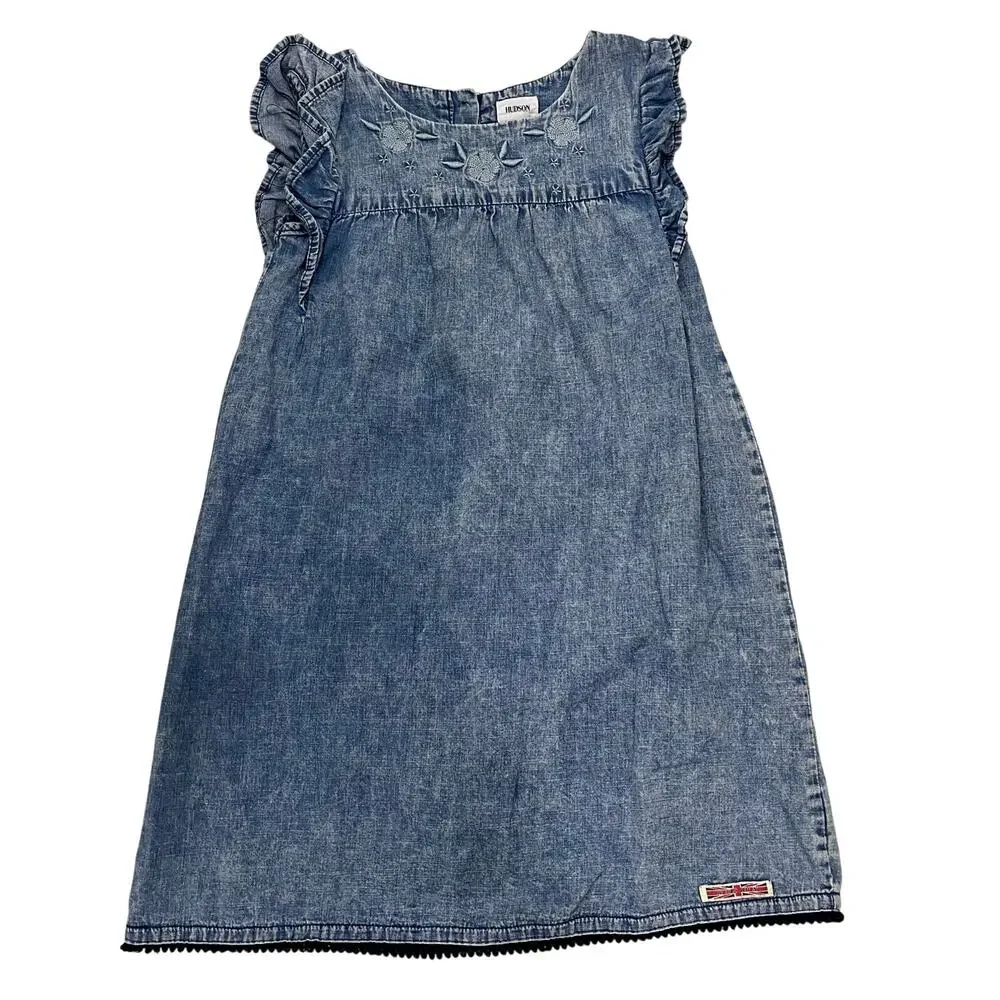 Hudson Girl's Size 6X Chambray Floral Embroidery Dress